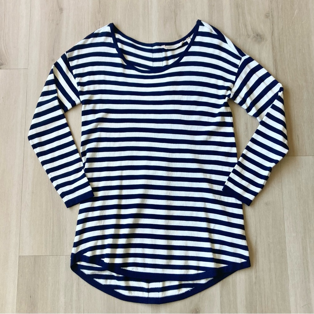 Soft Surroundings Margulies Tunic Sweater Navy Blue White Striped S